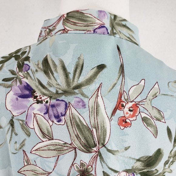 Nanette Lepore Aqua Floral LS Tie Neck Aqua Tiered Dress, 8 - Picture 5 of 12